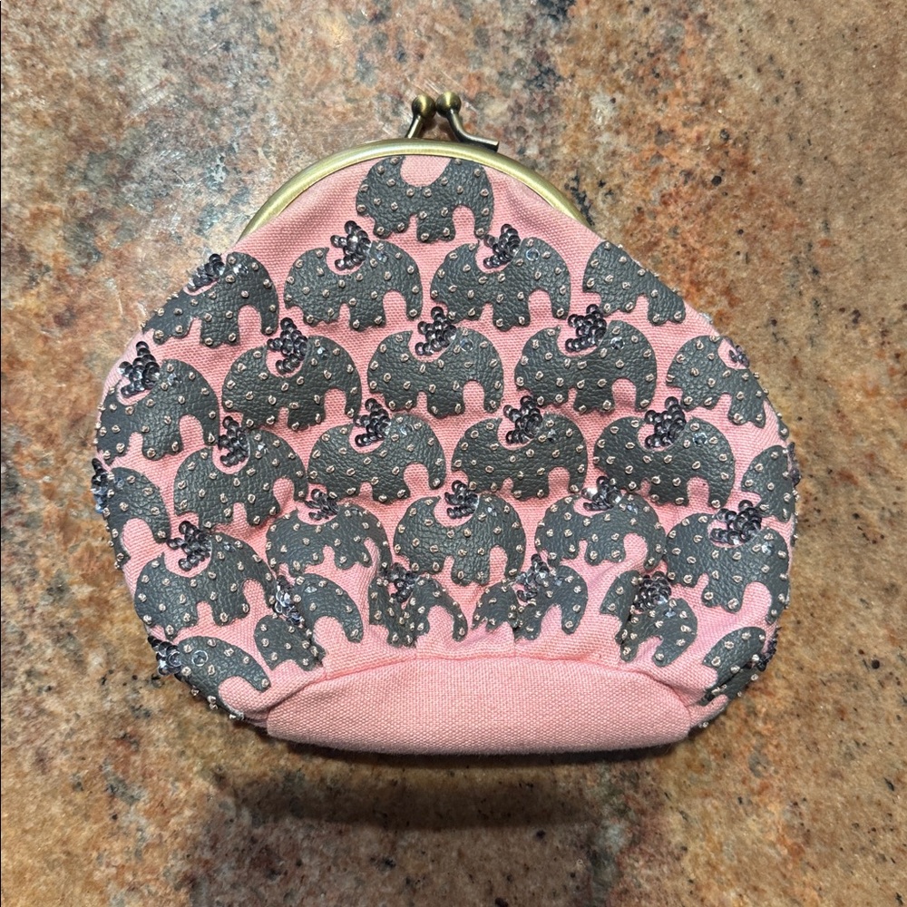 Pink Elephant Print Coin Purse